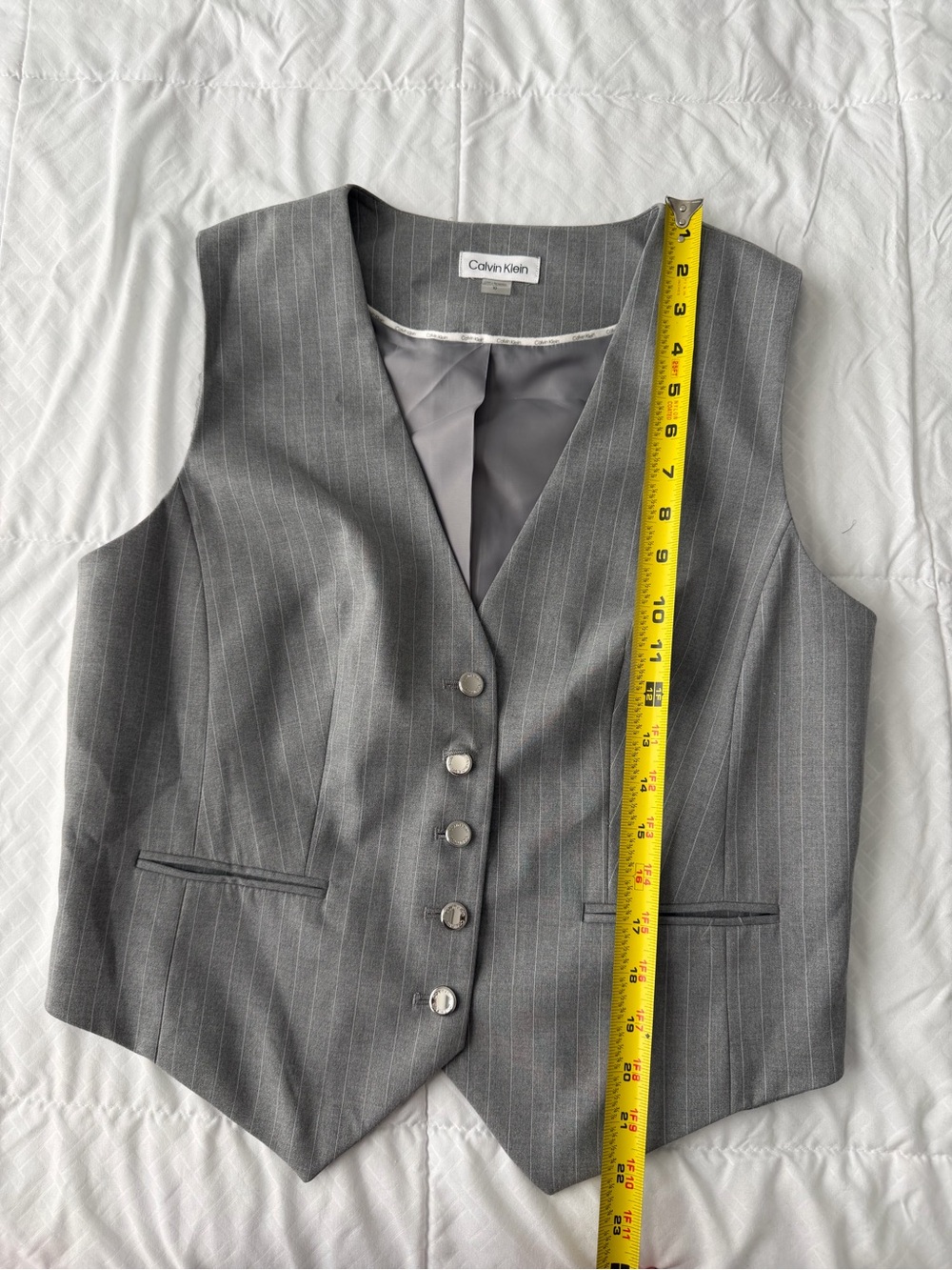 Calvin Klein Pinstripe Vest & Trouser Pantsuit Set Women’s 10 Gray Business Work - Picture 13 of 16